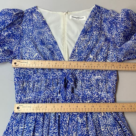 Amanda Uprichard Morello Dress S Blue White Mini Floral Long Sleeve Resort - Picture 6 of 11